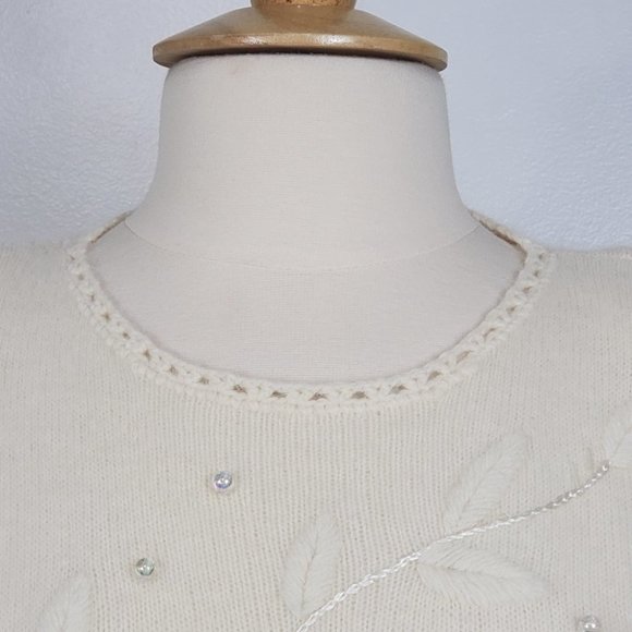 Vintage Spice of Life Cream Beaded Embroidered Lambs Wool Angora Sweater M - Picture 6 of 15